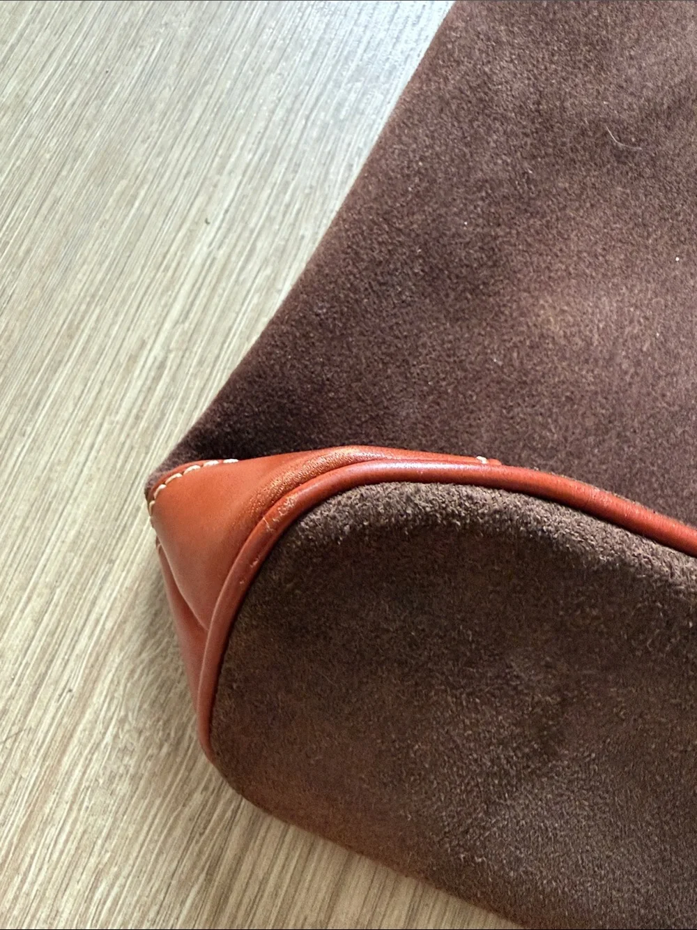 Dooney & Bourke Dark Brown Suede Messenger Bag with Tan Leather Trim